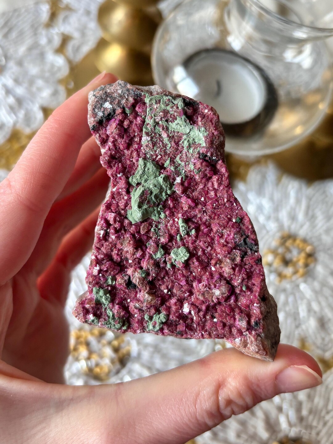 Natural Pink Cobalto Calcite With Green Malachite, Raw Mineral Specimen ...