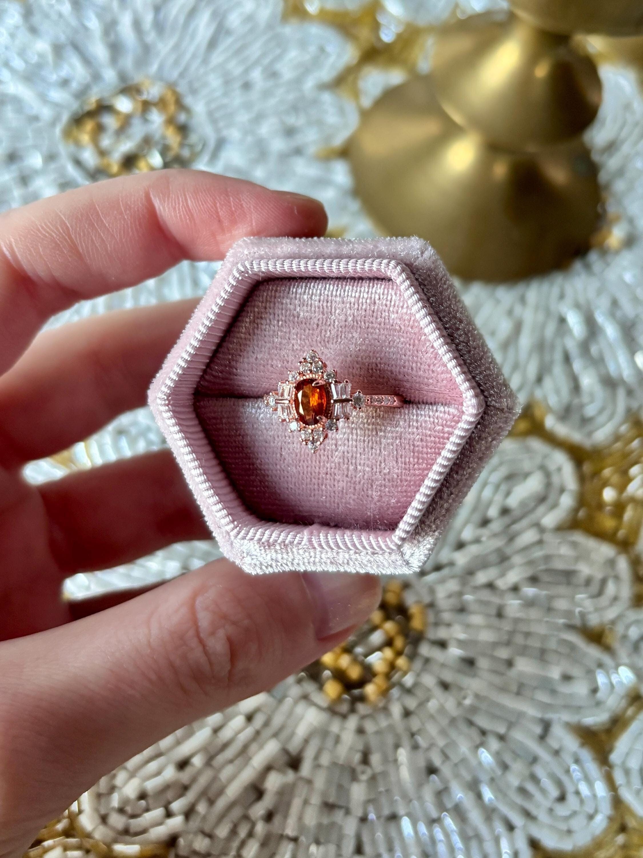 Regal Spessartine Garnet Ring, Adjustable Rose Gold Band, Oval Faceted Gemstone with Cubic Zirconia Accents, Elegant Birthstone Jewelry Gift