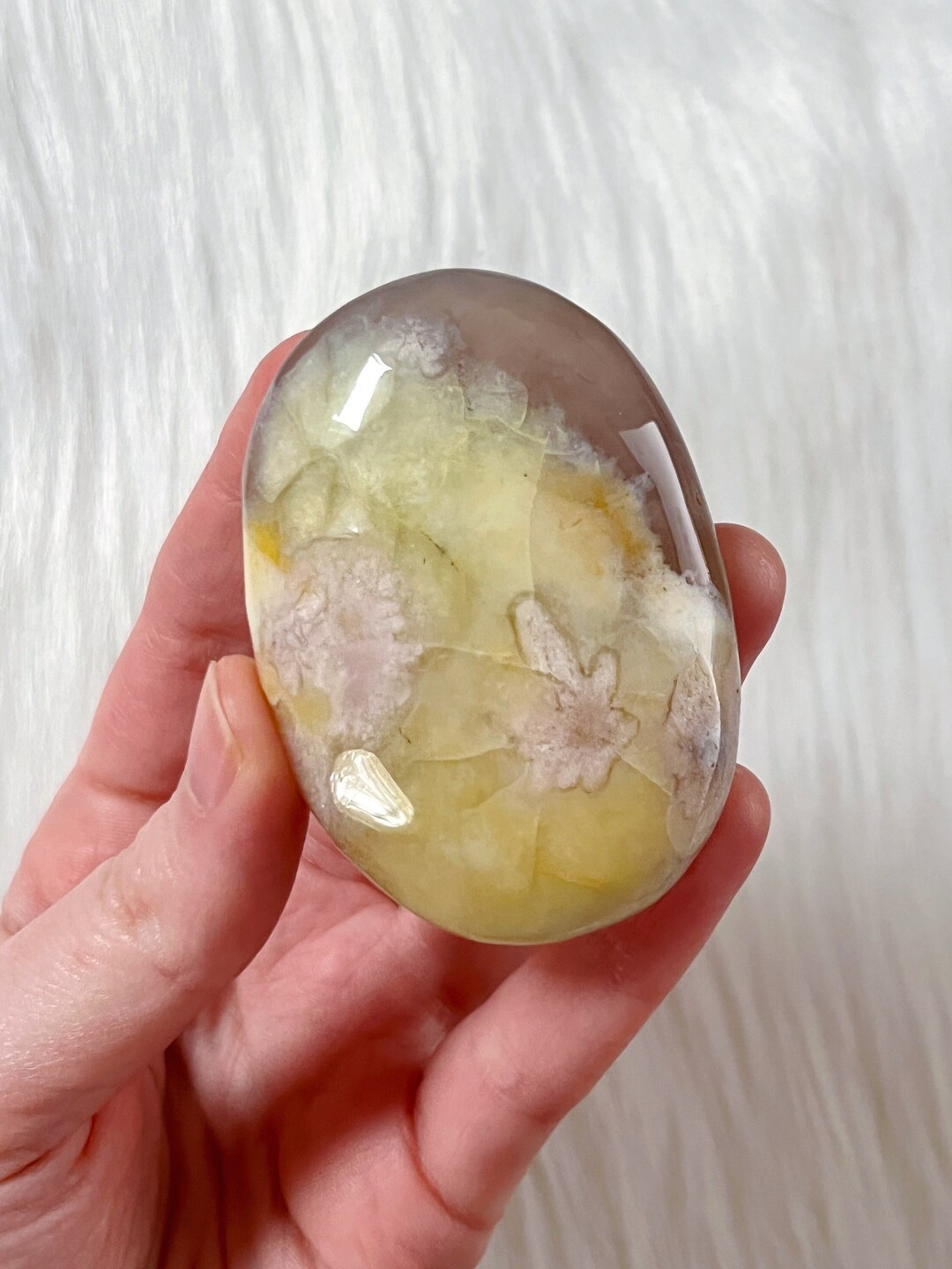 Yellow Green Flower Agate Palmstone Green Flower Agate Etsy