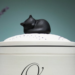 Black Cat Urn: Custom Handmade Pet Memorial, Made from Black and White Porcelain in the USA