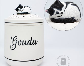 Tuxedo Cat Urn {Your Cat's Portrait/Name: Black White Gray Cat} Custom Cat Pet Cremation Urn for Ashes, Handmade Pet Memorial, Cat Loss Gift