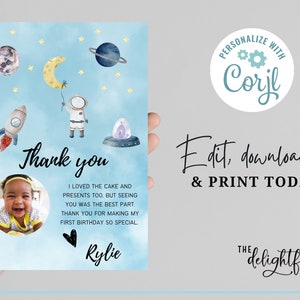 Thank You Card Space Theme Galaxy Card 5”x7” Outer Space Editable Card Astronaut Editable Space Birthday Space Astronaut To the Moon Galaxy