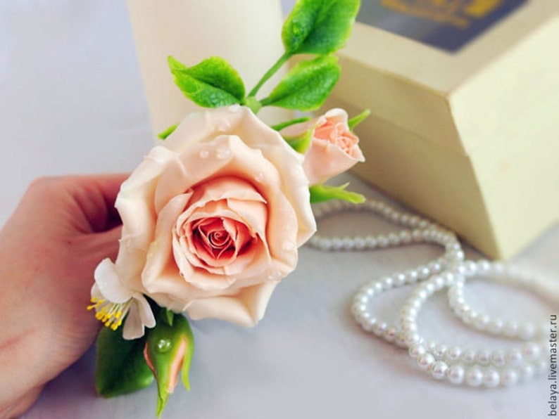 barette rose cold porcelain barrette with a flower barrette bride hairpin wedding jewelry polymer clay