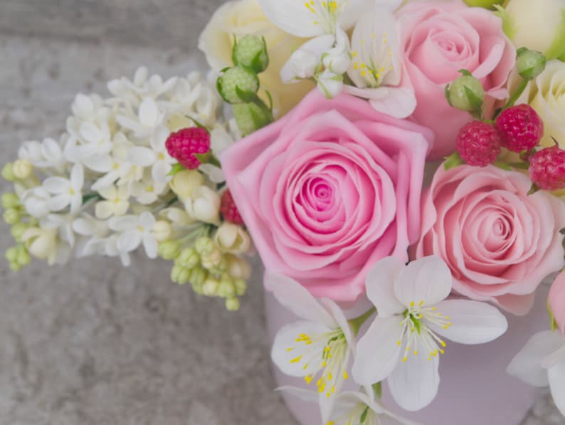 interior decor,gift for mam English Pastel Mint Bouquet.Vintage bouquet in a cup with roses US flower Description Optional decor home