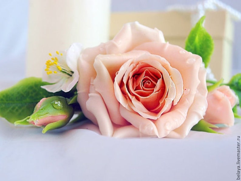 barette rose cold porcelain barrette with a flower barrette bride hairpin wedding jewelry polymer clay