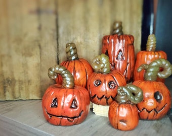 Handmade Fall/Halloween Small Polymer Clay Pumpkins **7 DIFFERENT STYLES**