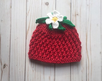 Strawberry Hat, Infant, Newborn, Baby, Toddler, Child, Girl's, Berry, Spring, Summer, Photography Prop, Handmade, Crochet