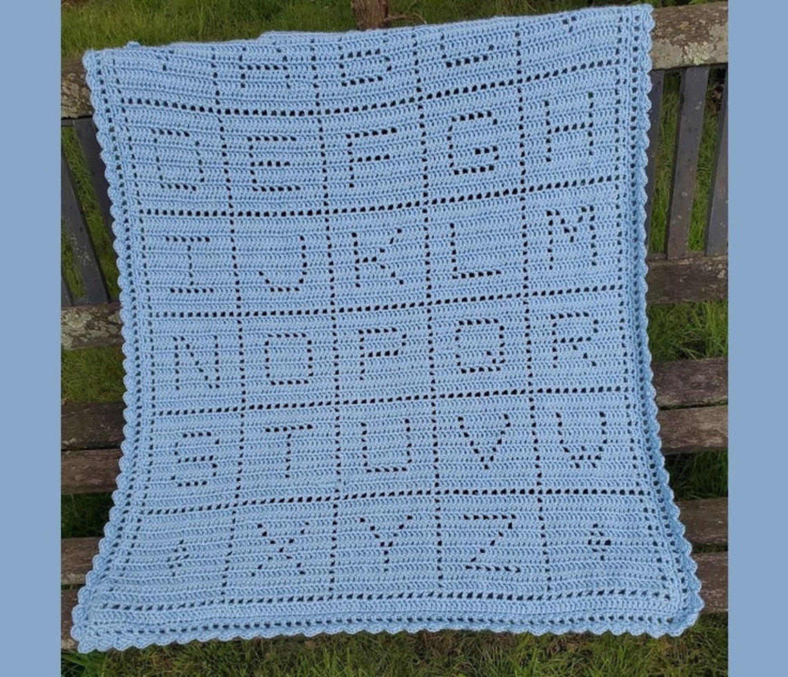 Crocheted ABC Baby Blanket Alphabet Baby Blanket Blue Baby Etsy