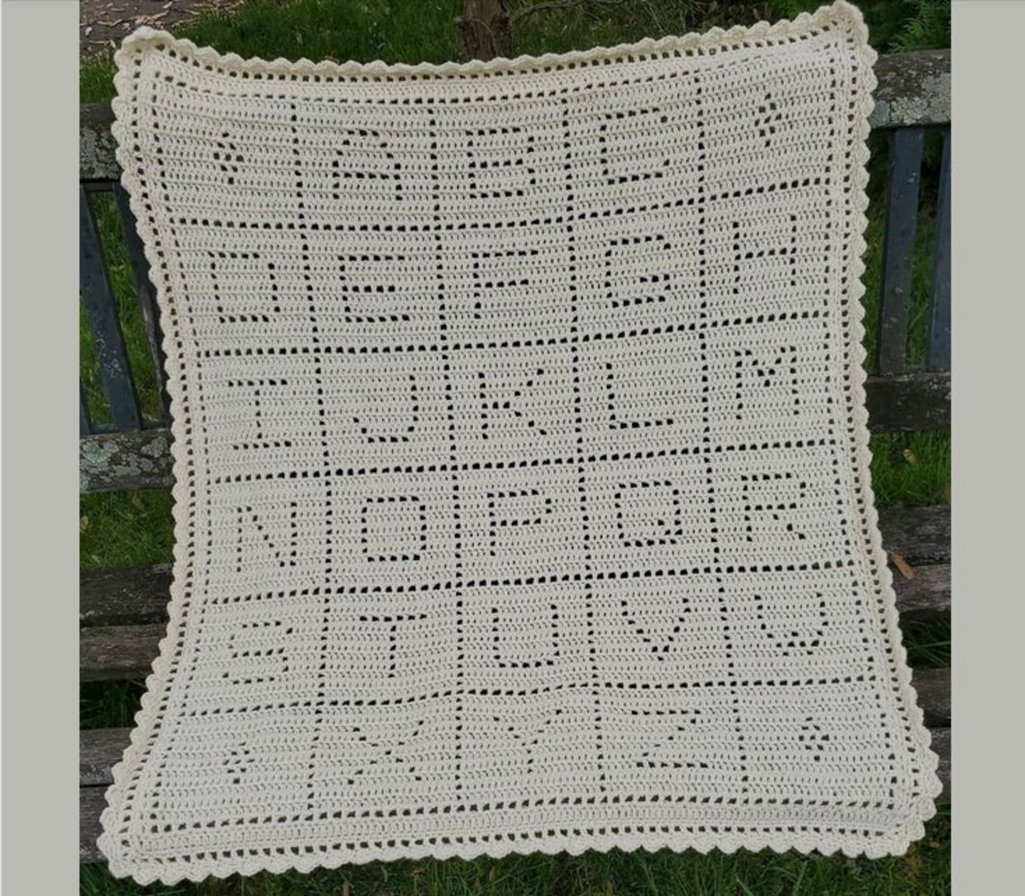 Crocheted ABC Baby Blanket Alphabet Baby Blanket Beige Baby Etsy