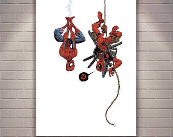 Funny Super Hero Art, Spiderman Meets Deadpool,  Ryan Reynolds,  Hero FAN ART PRINT, Comicon Favorite