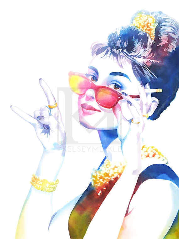 Audrey Hepburn Watercolor Art Print, Fashion Royalty, Feminist Wall Art