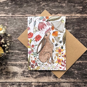 Plantable Seed Paper Birthday Card, Blank Inside, Flower Hare greeting card, Happy Birthday card,Birthday card,Flower card,Woodland animals