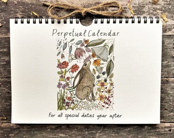 Handmade Perpetual Calendar/Birthday Calendar,Calendar,Illustrated calendar,gift for her,Hare calendar,Mothers day, Gift,Animal calendar