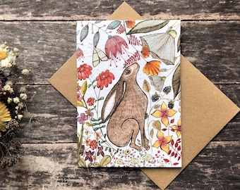 Plantable Seed Paper Birthday Card, Blank Inside, Flower Hare greeting card, Happy Birthday card,Birthday card,Flower card,Woodland animals