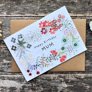 Plantable Seed Paper Birthday Card, Blank Inside, Birthday Card for Mum ,Happy Birthday Mum card ,Birthday gift for mum, Mum's Birthday card