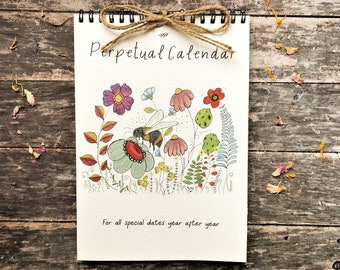 Handmade Perpetual Calendar/Birthday Calendar,Calendar,Illustrated calendar,gift for her,Hare calendar,Mothers day, Gift,Animal calendar