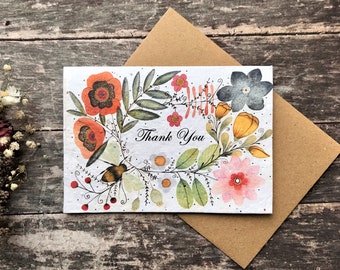 Plantable Seed Paper Thank you Card,Blank Inside, Thank you card,Wedding Thank you Card ,Flower card,Vintage Inspired Flower Thank You Cards