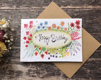 Plantable Seed Paper Birthday Card: Watercolor Flower Greeting