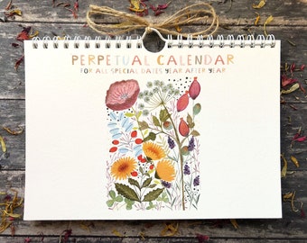 Floral Perpetual Calendar – A5 Handmade Illustrated Birthday Reminder | Botanical Wall Calendar, Eco Friendly Gift