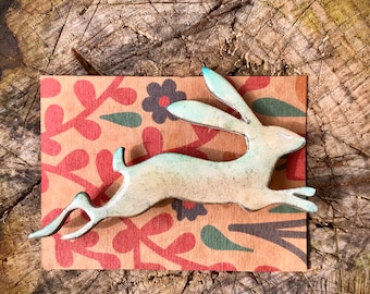 Large Wooden Hare Brooch - Hand painted Jewellery - Nature inspired wooden pin - Wooden brooch - Woodland gift - Nature lover - Gift for her