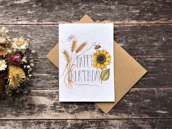 Plantable Sunflower Seed Paper Birthday Card: Eco-Friendly A6
