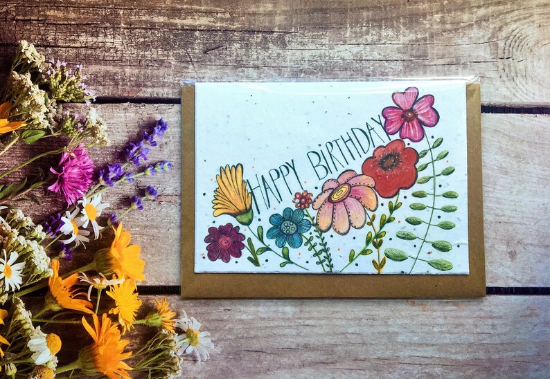 plantable seed paper birthday card blank inside flower etsy
