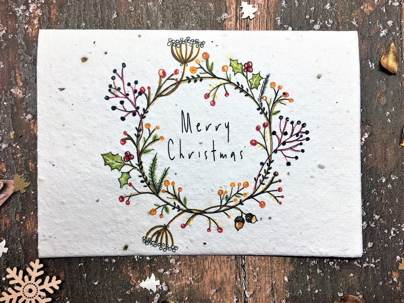 Plantable Seed Christmas cardsIllustrated Christmas card Etsy