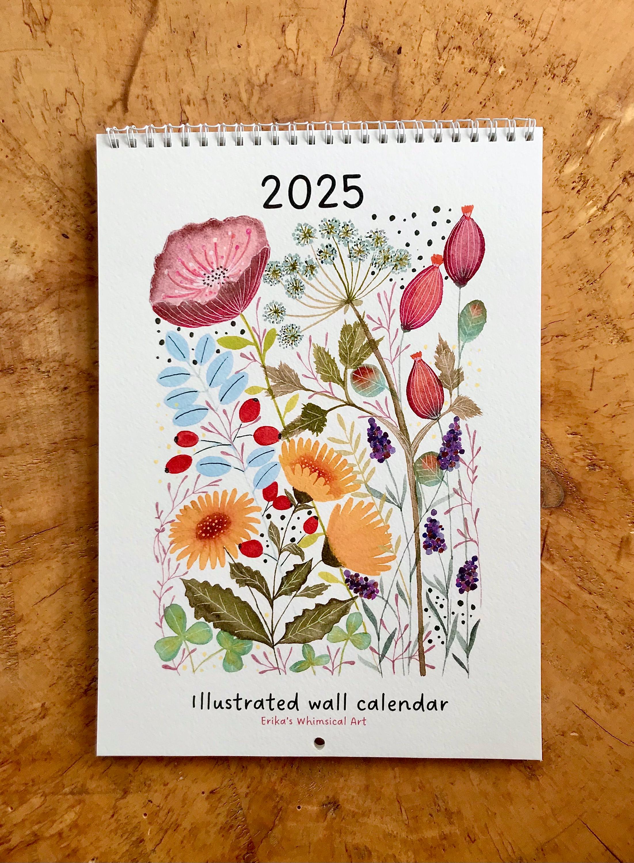 A5 Handmade 2025 Floral Art Calendar/Birthday Calendar,Calendar,Illustrated calendar, Calendar for special dates,Wall calendar, Floral Art