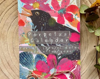 Handmade Floral Perpetual Calendar: A5 Illustrated Birthday Reminder