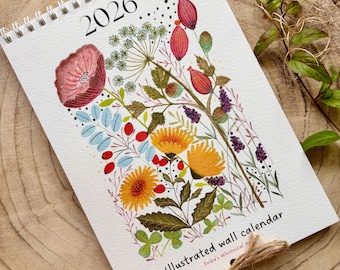 2026 Floral Art Calendar: A5 Handmade Illustrated Wall Calendar