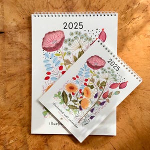 Calendario A4 grande fatto a mano 2025 con arte floreale/Calendario di compleanno,Calendario illustrato,Calendario per date speciali,Calendario da parete,Arte floreale