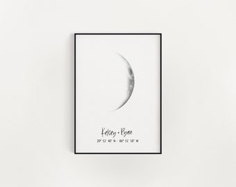 Impresión de la Fase 23 de la Luna, Impresión personalizada de la Luna, Coordenadas, Póster de luna llena, Foto de la luna, Regalo de boda, Regalo de cumpleaños, Regalo de aniversario