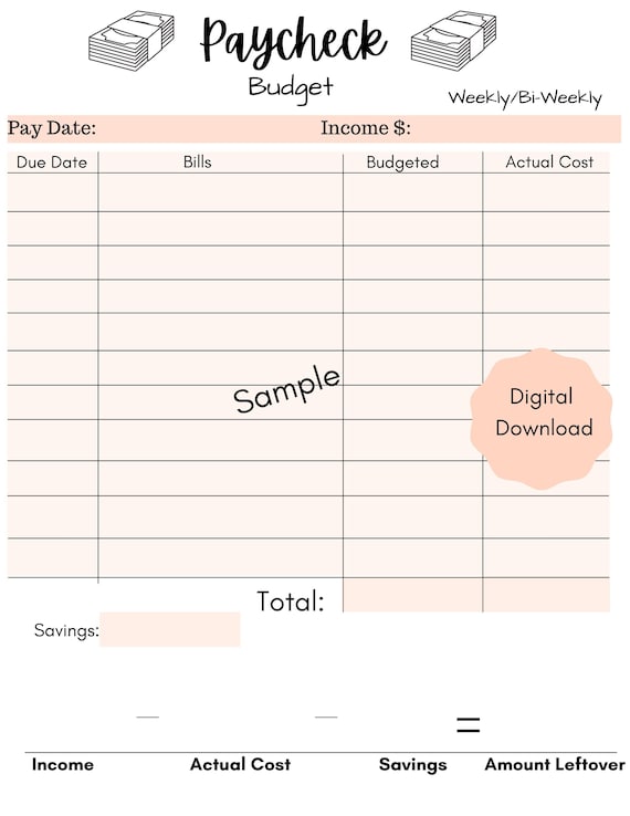 Weekly/bi Weekly Paycheck Budget Template Printable-digital - Etsy