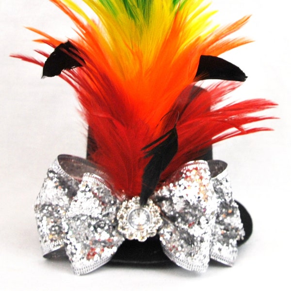 Pride Rainbow Mini Top Hat with Feathers, Bow, Clips. Pride Fascinator. Pride Headpiece.