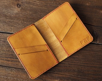 Minimalistic Slim Wallet for Cards \\ Handmade Natural Leather Card Holder \\ Personalization Possibilty