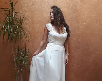 Vintage Wedding Dress, White Wedding Dress, Wide Strap Dress, Catherine Varnier, Romantic, Wedding