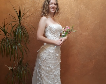 Vintage wedding dress, floral wedding dress, strapless dress, Catherine Varnier, Romantic, Wedding