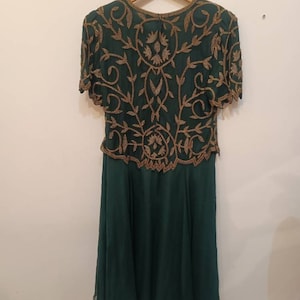 Sublime vintage dress eighties Laurence Kazar New york silk Dark green and golden style Art Nouveau art deco arty chic soiree
