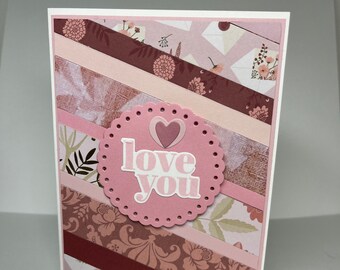 Love You homemade card/ handmade pink card/ thinking of you card/ thank you card