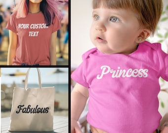 Personalized Heat Transfer Vinyl Decals for Fabrics - Custom Names & Text - 50+ Colors Available