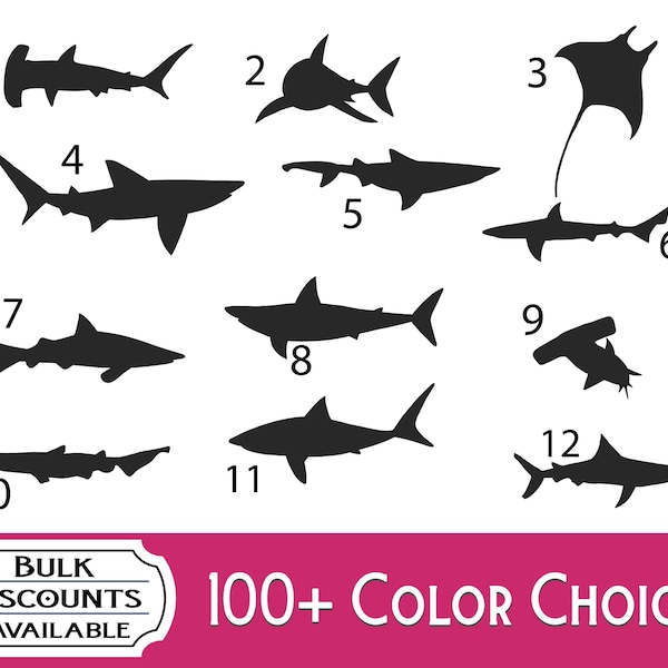 Shark Silhouette Vinyl Decal - Shark decals for car windows, laptops, tumblers, bottles, mailboxes, containers or any hard smooth surface