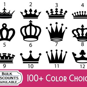 Royal Crown Silhouette Vinyl Decal - King & Queen Crown Stickers for tumblers, glasses, car windows, laptops, or any hard, smooth surface