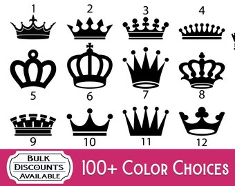 Royal Crown Silhouette Vinyl Decal - King & Queen Crown Stickers for tumblers, glasses, car windows, laptops, or any hard, smooth surface