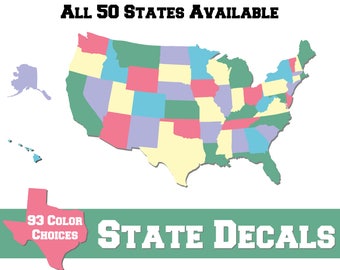 Vinyl State Decals / Home State Decal / State Decal / State Car Decal / State Sticker / Yeti Decal / Laptop Decal  / 50 States Available