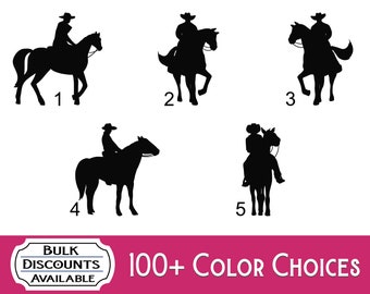 Cowboy Silhouette Vinyl Decals - Cowboy decals for car windows, laptops, tumblers, bottles, mailboxes, containers or any hard smooth surface