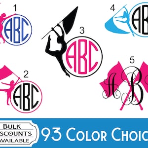 Flag Team Vinyl Monogram Decal - Color Guard Sticker - 5 Design & 95 Color Choices Including Glitter - Bulk Discount Available