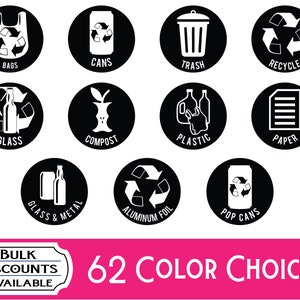 Trash Can Decals / Recycle Decals / Vinyl Decals / Recycle Sticker / Paper Recycle / Glass Recycle / Plastic Recycle / Compost Bin Decal