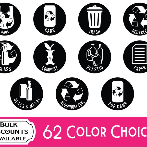 Trash Can Decals / Recycle Decals / Vinyl Decals / Recycle Sticker / Paper Recycle / Glass Recycle / Plastic Recycle / Compost Bin Decal