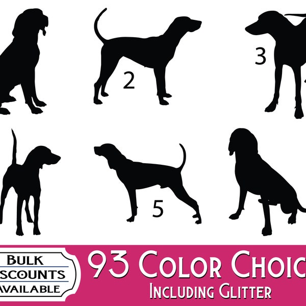 Coonhound Silhouette Dog Decals - Dog Sticker for cars, laptops, dog bowls, containers, water bottles, tumblers or any hard smooth surface