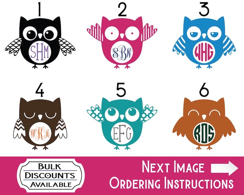 Owl Monogram Vinyl Decal Personalize 6 Designs & 95 Color Etsy